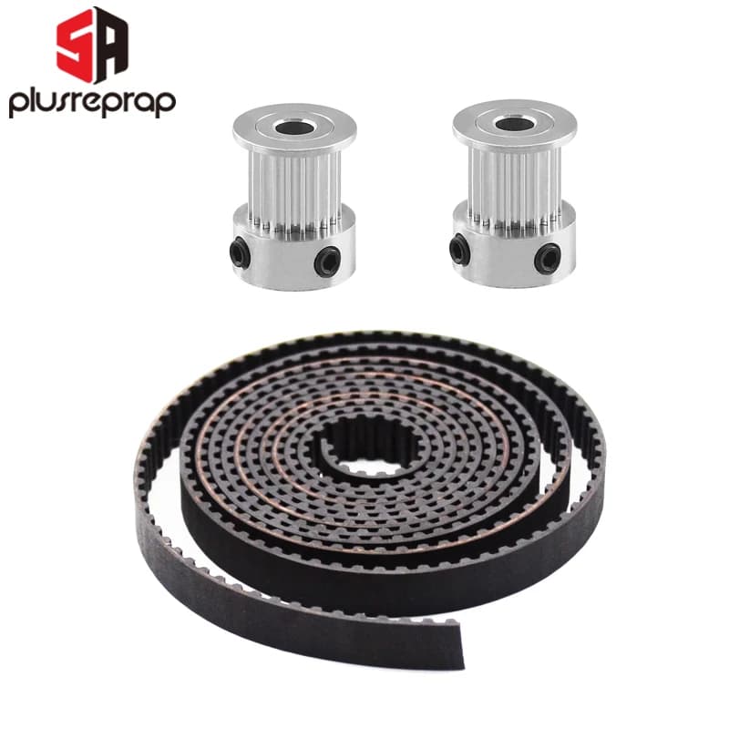 GT2-10mm open toothed belt 10mm width GT2 fiberglass belt rubber 2 meters with 2 pulleys 5mm hole 20 teeth 3D printer parts