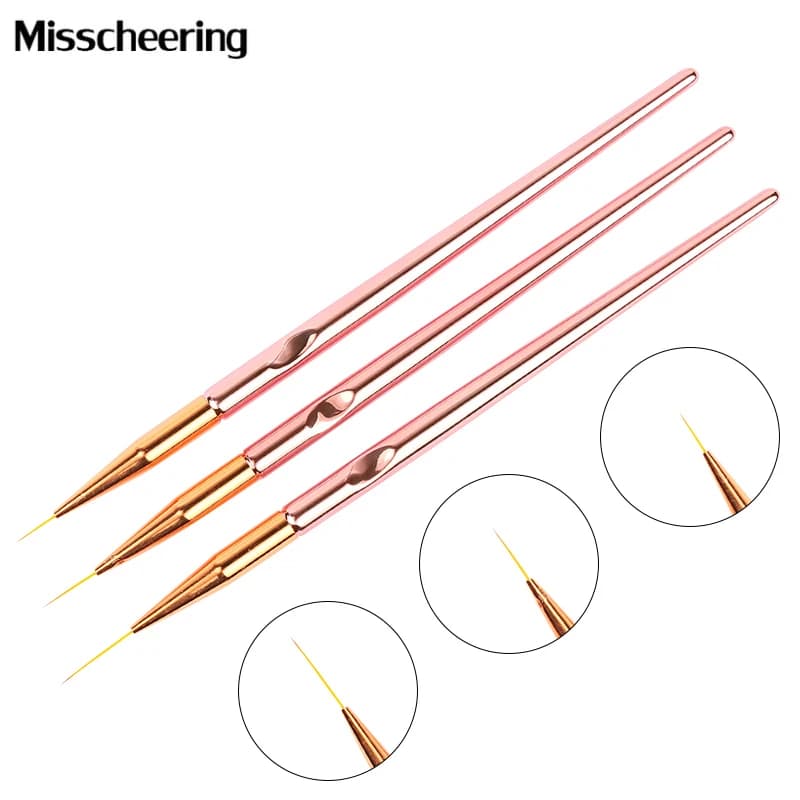 3 pz/set Rose Gold Nail Art Line pennelli per pittura manico in metallo matita sottile penna da disegno suggerimenti per Gel UV fai da te Design kit di strumenti per Manicure