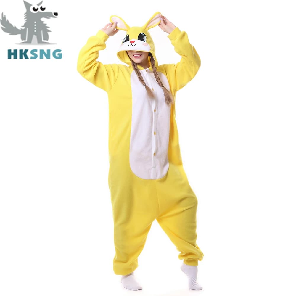 HKSNG Nuovo Pigiama per Ragazze e Adulti, Tuta Animale Coniglietto Giallo, Pigiama Kigurumi, Costume Cartoon, Tuta Intera, Regalo di Natale