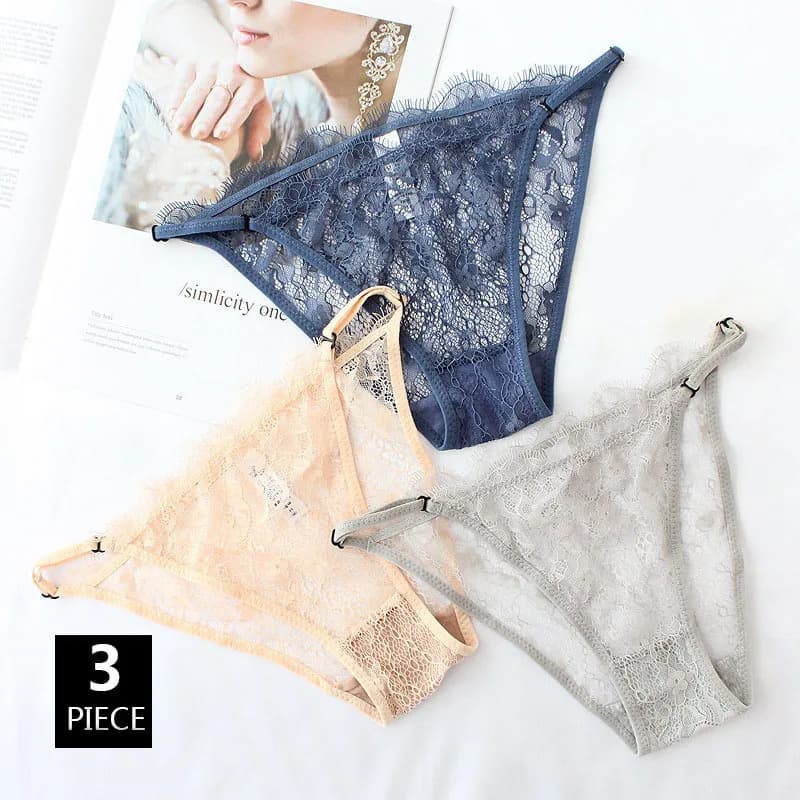 3 pezzi sexy cavi ultra-sottili mutandine di pizzo ciglia donne vita bassa trasparente cintura regolabile morbida biancheria intima da donna elegante Breifs