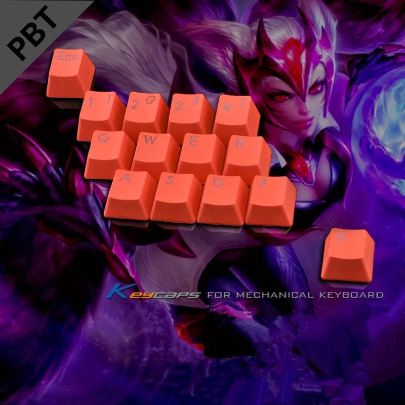 LOL Copritasti PBT retroilluminati 14 tasti Set Profilo OEM Copritasti con estrattore per tasti per interruttori MX Tastiera da gioco meccanica retroilluminata