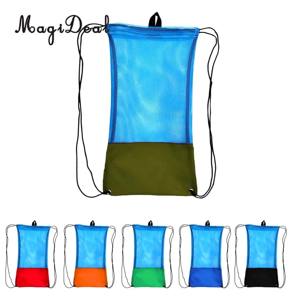 MagiDeal backpack with coulisse mesh tool bag with diving shoulder strap swimming fins glasses mask equipment for Snorkeling