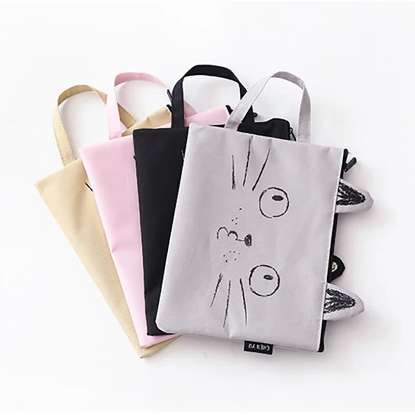 Nuova Borsa a Forma di Gattino in Tela, Porta Documenti A4 con Cerniera, Cartella Porta Fogli, Accessorio per Scuola e Ufficio, Contenitore per Documenti