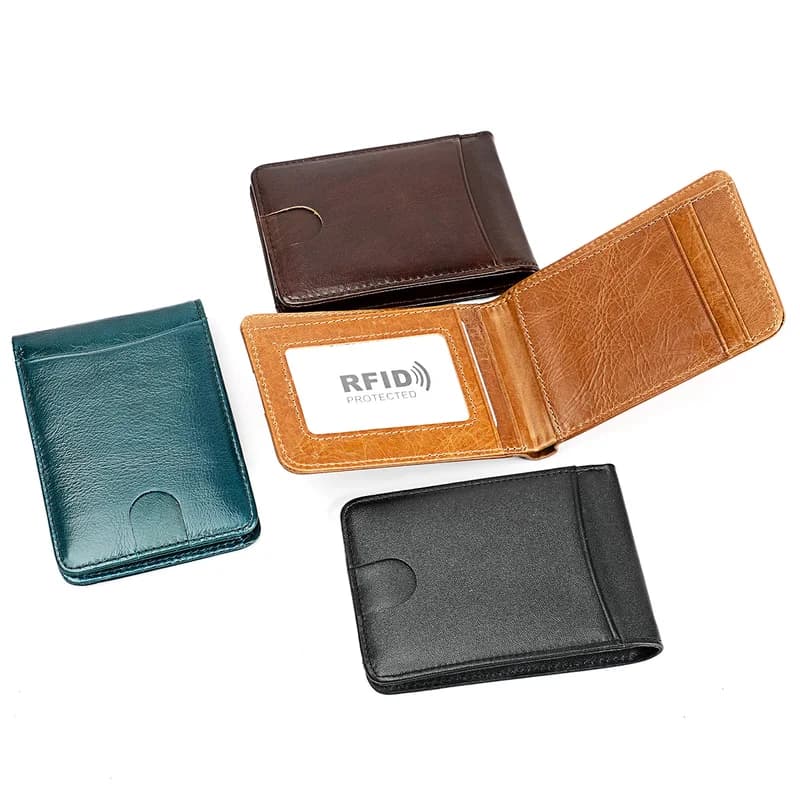 Portafoglio corto da uomo in vera pelle con blocco RFID Mini porta soldi da donna Porta carte di credito da uomo in pelle bovina Borsa piccola per uomo