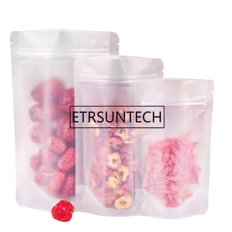 Borsa in plastica trasparente opaca con chiusura a zip Stand Up Zipper Custodia richiudibile in polietilene Fagioli alimentari Frutta secca Borsa per imballaggio di noci Doypack