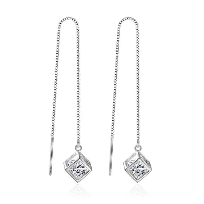 Orecchini pendenti con nappa lunga a catena quadrata con scatola di zirconi per gioielli da donna creativi SAE350