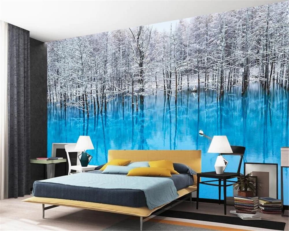 Carta da parati personalizzata Blu Winter Lake View foto murale Carta da parati Divano TV Sfondo Sfondi carta da parati per pareti 3 d