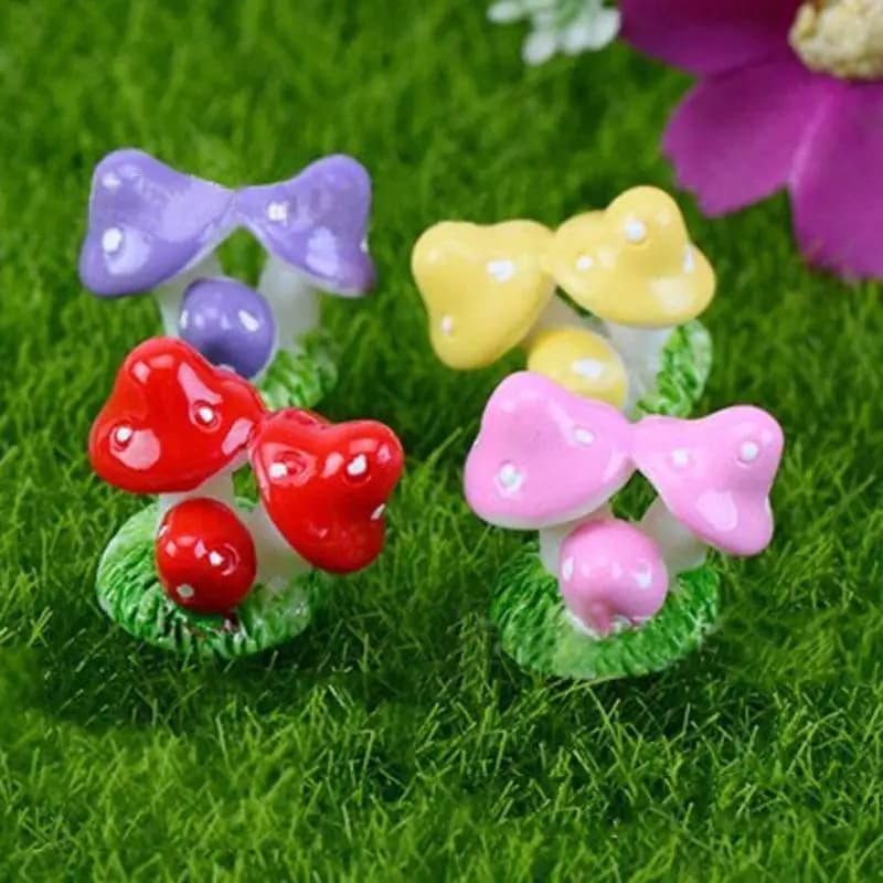 1 Pcs 4 Colors Cute Mini Resin Mushrooms Fairy Garden Ornament Miniature Bonsai Plants Pots Fairy DIY Doll House Diy
