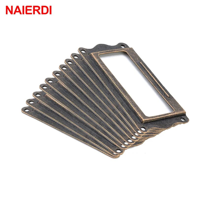 10 pz NAIERDI Maniglia In Ottone Antico 64*32mm Etichetta Pull Telaio Porta Carta di Nome Armadio Cassetto Scatola Caso Manopola Per Ferramenta Per Mobili