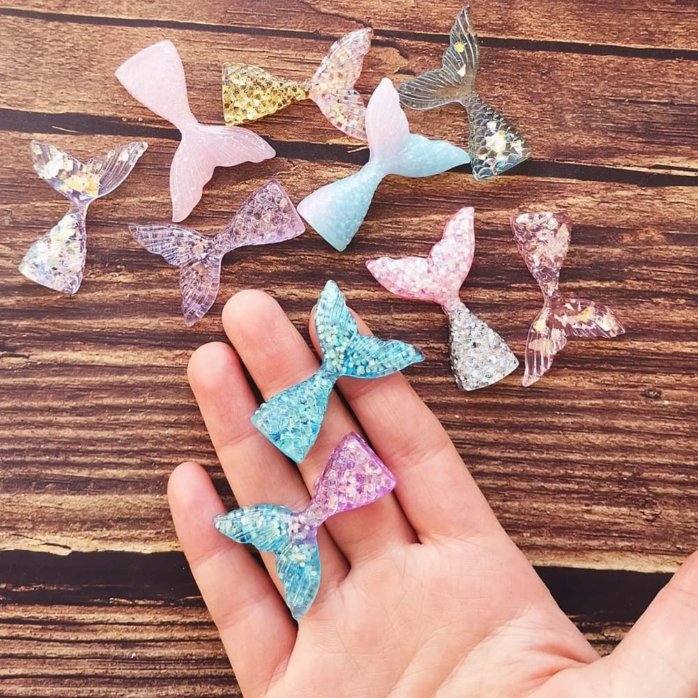 8pcs Ocean Glittering Crystal Clear Mermaid Fish Tail Shell fette Slime Filler per bambini accessori fai da te forniture decorazione