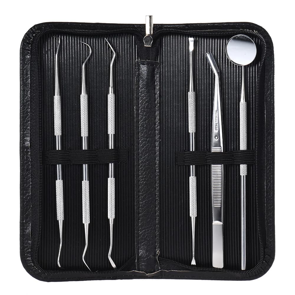 6 pezzi Kit per sbiancamento dei denti in acciaio inossidabile Strumenti dentali Dentisti Pick Tool Set di raschietti per denti per uso personale e professionale