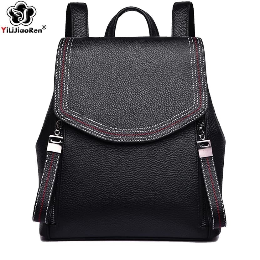 Fashion Thread Women Backpack Designer Genuine Leather Backpack Female Large Capacity Bookbag Simple Back Pack Mochila Feminina