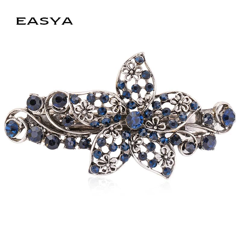 EASYA Morning Glory Fiore Tornante Fantasia Barrette di cristallo blu Fermaglio per capelli Copricapo Accessori Gioielli per donna Ragazze CHG-344