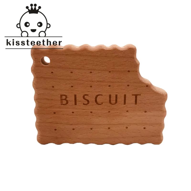 Kissteether Biscotti per neonati Massaggiagengive in legno per bambini Forma di biscotti Natrual en Toys Accessori per la dentizione Regali per la doccia