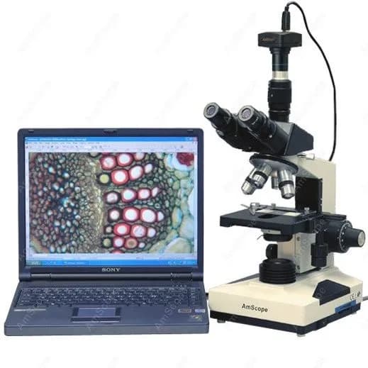 Microscopio Composto Biologico Trinoculare Simul-Focal Serie AmScope T490 40X-1600X+ con Fotocamera USB 2.0 da 3MP