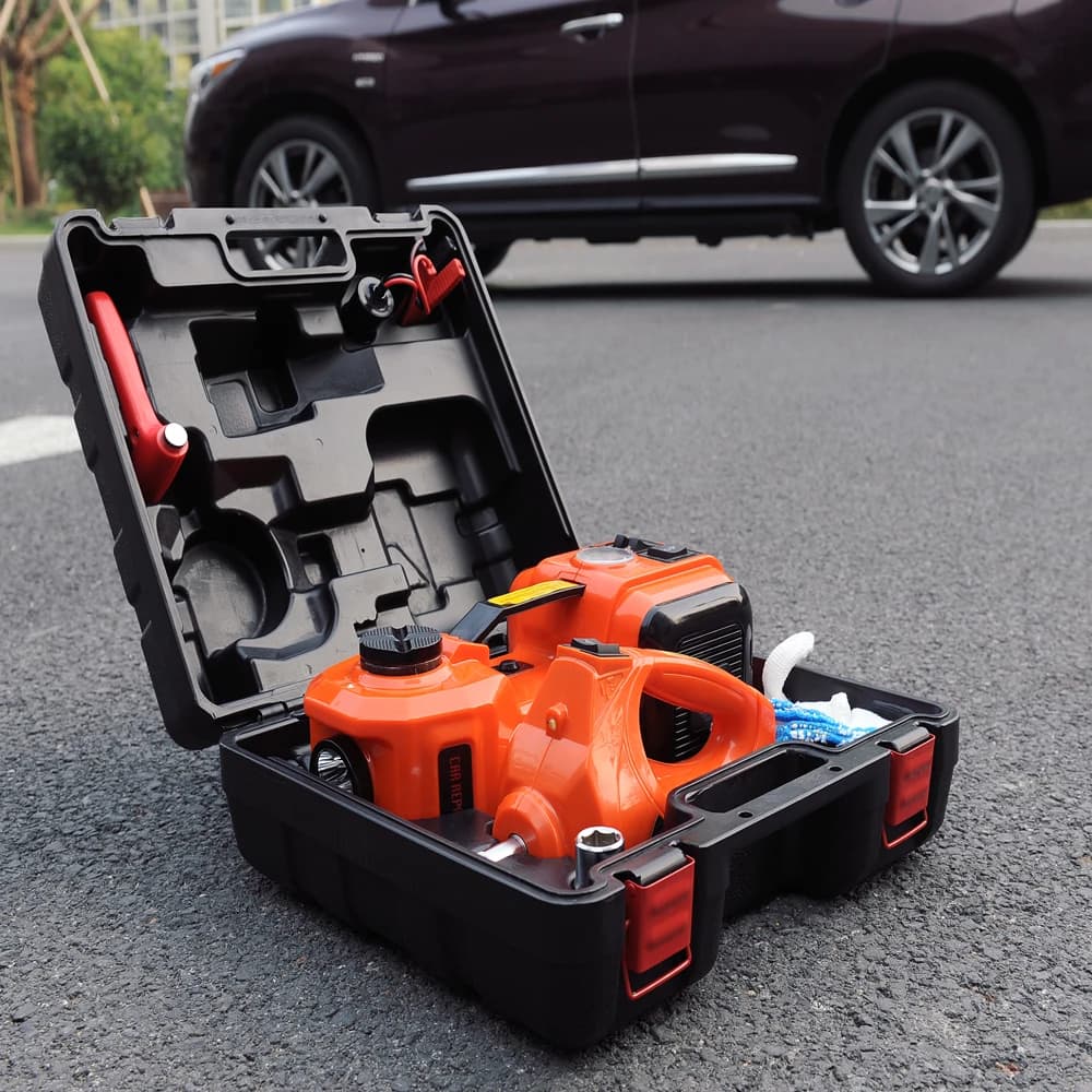 12V 5Ton Getto per auto Martinetto idraulico elettrico Gatto per pneumatici protettivo Chiave elettrica Chiave a tubo per impatto Gonfiatore per pneumatici Luce a LED 4 in 1
