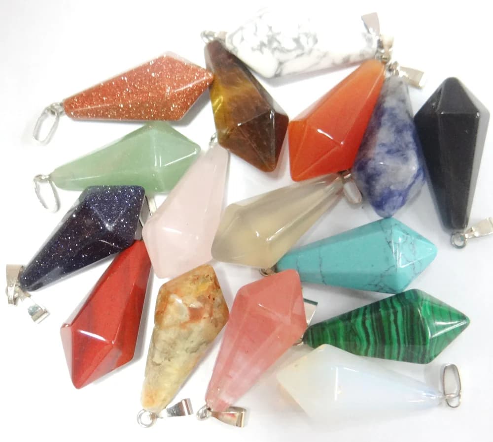 Gemma naturale pietra quarzo cristallo occhio di tigre turchese pendente esagonale pendolo per gioielli fai da te che fanno accessori collana 12 pezzi