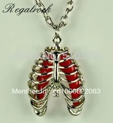 Collana con gabbia a coste umana anatomica gotica anatomia ciondolo polmonare rosso medico ciondolo a catena lunga Punk
