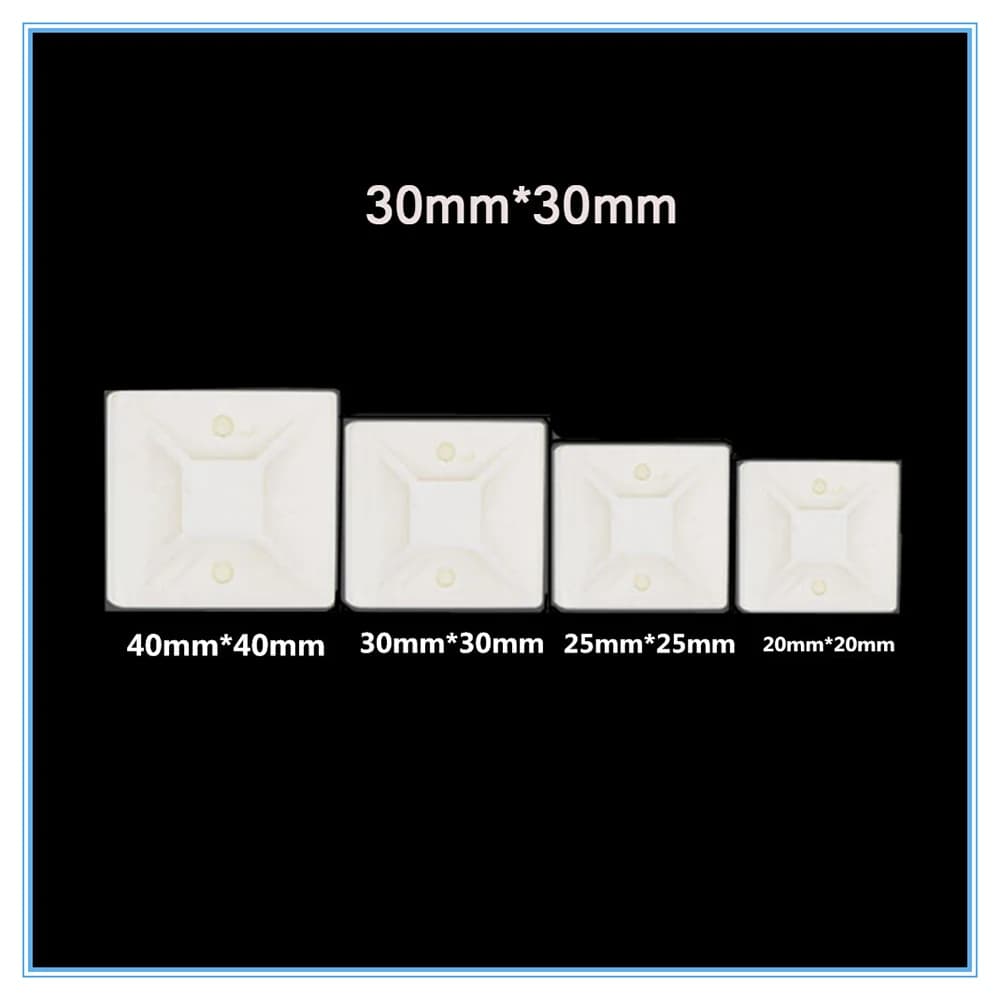Supporti per fascette per cavi 50 pezzi Base per cavi bianca 30mmX30mm Filo per cavi autoadesivo Supporti per fascette Basi Supporto da parete Morsetti per sedili di fissaggio