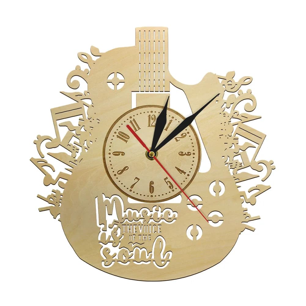 Musica: La Voce dell'Anima - Decorazione Murale con Chitarra, Strumento Musicale, Orologio in Legno - Regalo Originale per Musicisti e Amanti della Musica