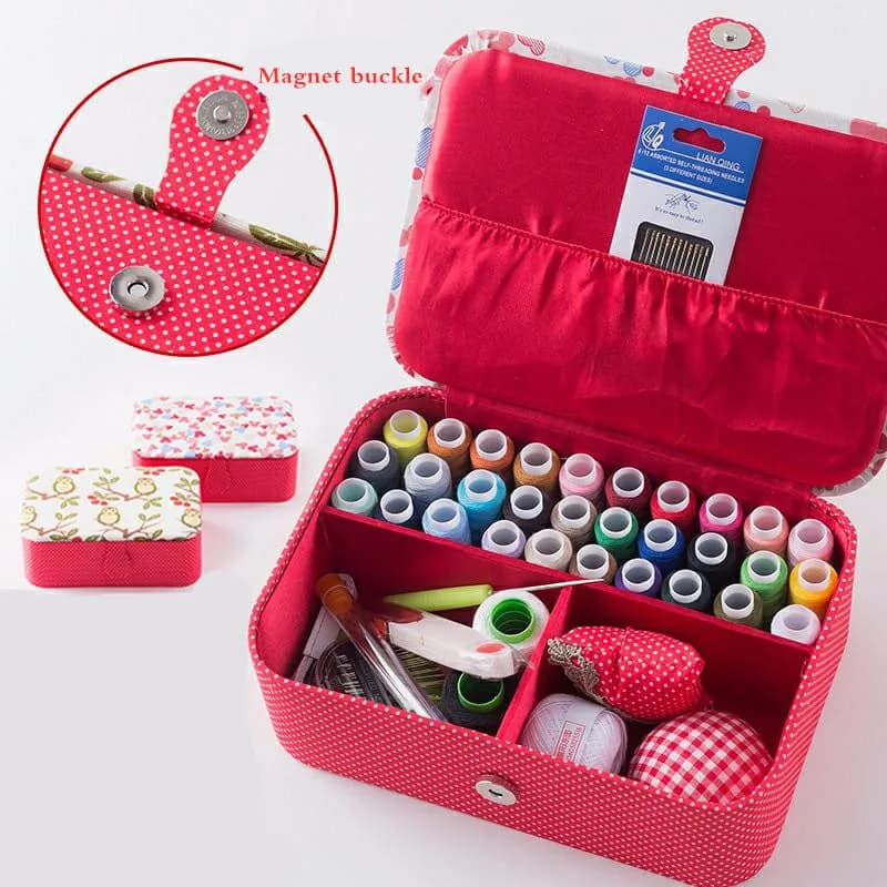 Scatola da cucito in tessuto per casa e matrimonio, kit da cucito per dote, nastro ad ago, forbice, fili multifunzione, 33 cuciture