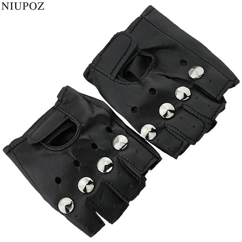 Lovely Halloween Party Children/adults Silver Rivets Gloves Half finger PU Leather Gloves Punk Slim Sports Fitness Gloves Black G45