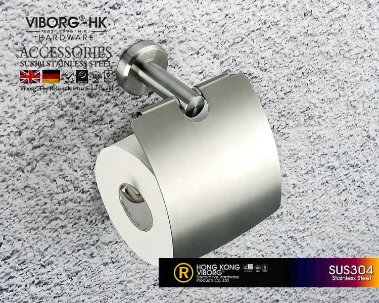 Porta rotolo di carta igienica VIBORG Deluxe SUS304 in acciaio inossidabile con montaggio a parete, spazzolato