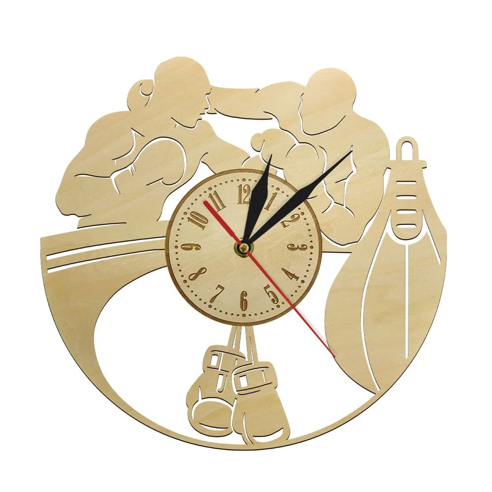 Wall Clock in Wood for Fighting Sports, Boxing Gloves, Boxing Bags, Boxing Decoration, Unique Gift Idea for Boxing and Fighters