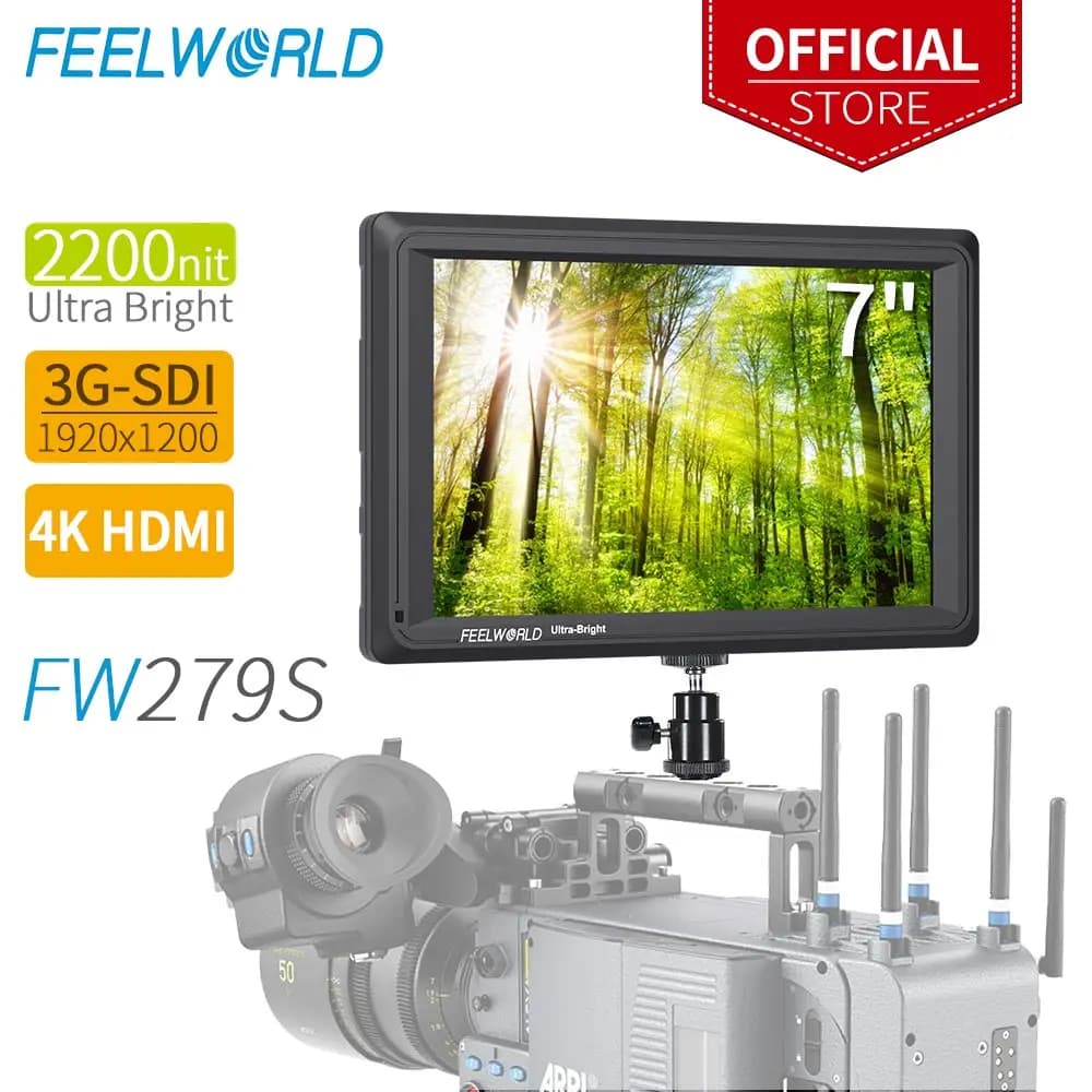 FEELWORLD FW279S 7 pollici 2200nit luce diurna visibile 3G-SDI Mini HDMI sulla fotocamera DSLR Field Monitor 4K HDMI 1920X1200 per esterno