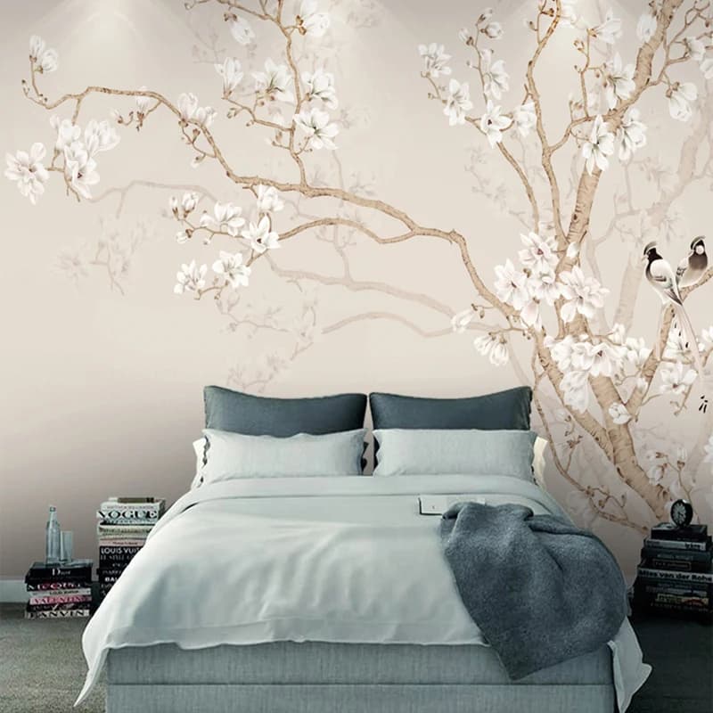 Carta da parati murale personalizzata Carta da parati moderna in stile cinese dipinta a mano Magnolia Fiore Uccello Foto Carta da parati Camera da letto Papel De Parede Decorazioni per la casa