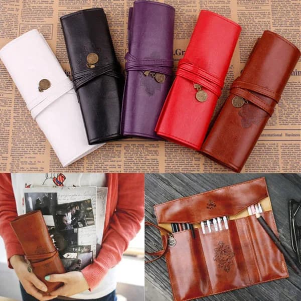Nuovo stile rotolo borsa in pelle PU borsa trucco Pem astuccio borsa cosmetica retrò
