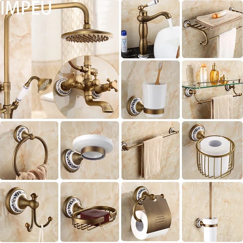 Set di accessori per il bagno da parete in ottone antico da 20 pezzi, porta carta igienica/gancio per accappatoio/ portasciugamani/anelli per asciugamani