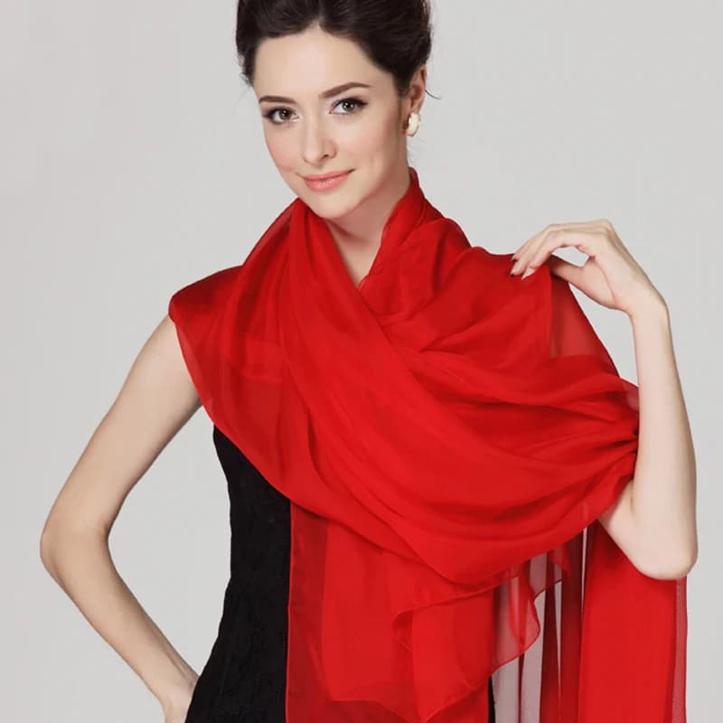Cina sciarpe lunghe rosse signore autunno inverno Design lungo mantello nuovo arrivo sciarpa scialle di seta 100% addensare sciarpe Ultralong in Chiffon