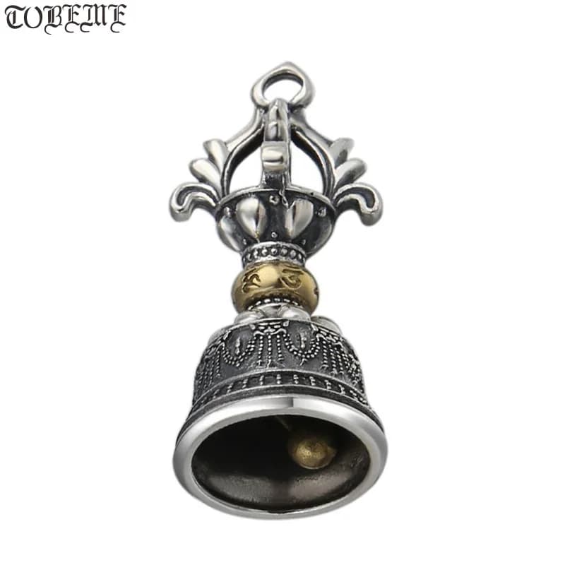 100% 925 Silver Tibetan Bell Charm Sterling Buddhist OM Mantra Bell Pendant Solid Silver Tibetan Vajra Bell Amulet Charm