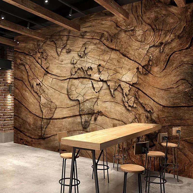 Custom Any Size Mural Wallpaper Retro Wood Grain World Map Photo 3D Fresco Restaurant Cafe Background Wall Home Decor 3D Poster