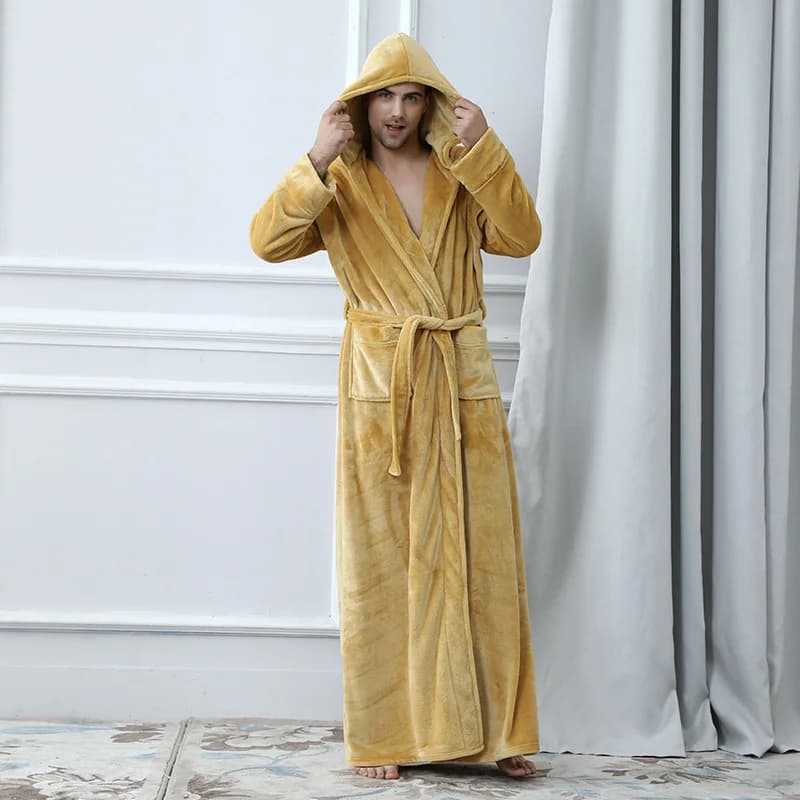 Men's Flannel Bathrobe with Hood Often Designer Branded Coral Fleece Swimwear Long Winter Men's Bathrobe Men's Bathrobe