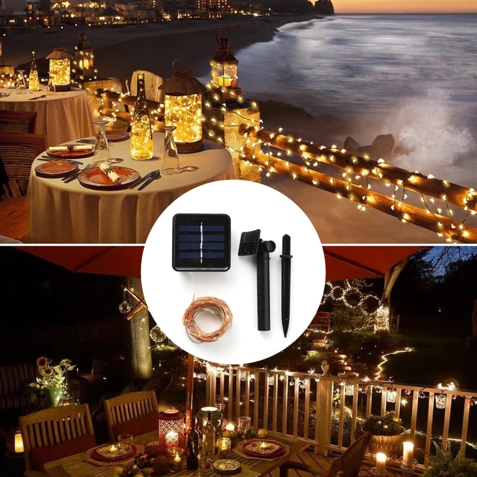 Solar LED String Lights 8 Modes Waterproof Outdoor Garden USB Fairy Light for Street Patio Balcony Tree Holiday Party Home Decor