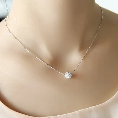 S925 puro collana in argento femminile breve disegno di cristallo Shambhala della sfera della catena elegante breve anti-allergico