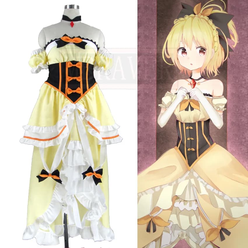 Re:Zero Starting Life in Another World Costume cosplay in feltro da principessa reale Abito da principessa giallo lungo fino al pavimento Costumi di Halloween