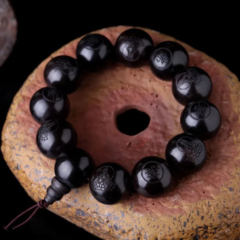 Ebano naturale 15mm 20mm Perline Braccialetti di preghiera buddista Grande scultura Bracciale Buddha Uomo Donna Gioielli da meditazione
