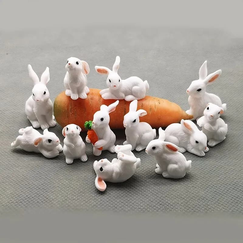 1 pz 12 stile coniglio decorazione pasquale lepre in miniatura figurine di animali artigianali in resina mini coniglietto ornamento da giardino accessori fai da te