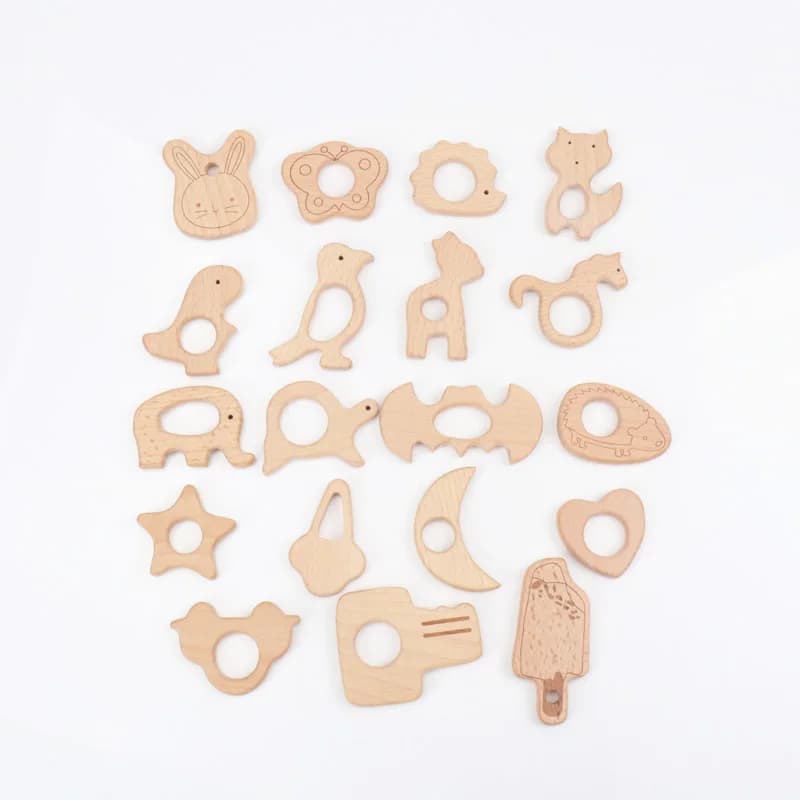 2020 Nuovo 73-52mm Perline di legno fatti a mano massaggiagengive cuore di legno fiore massaggiagengive set 1 pz/lotto MT2010