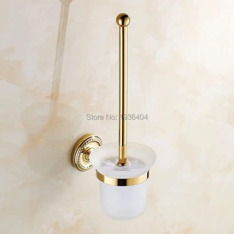 Golden Finish Bathroom Accessory Toilet Brush Holder Cleaning Brush wall mounte with Ceramic Cup Holder TH501