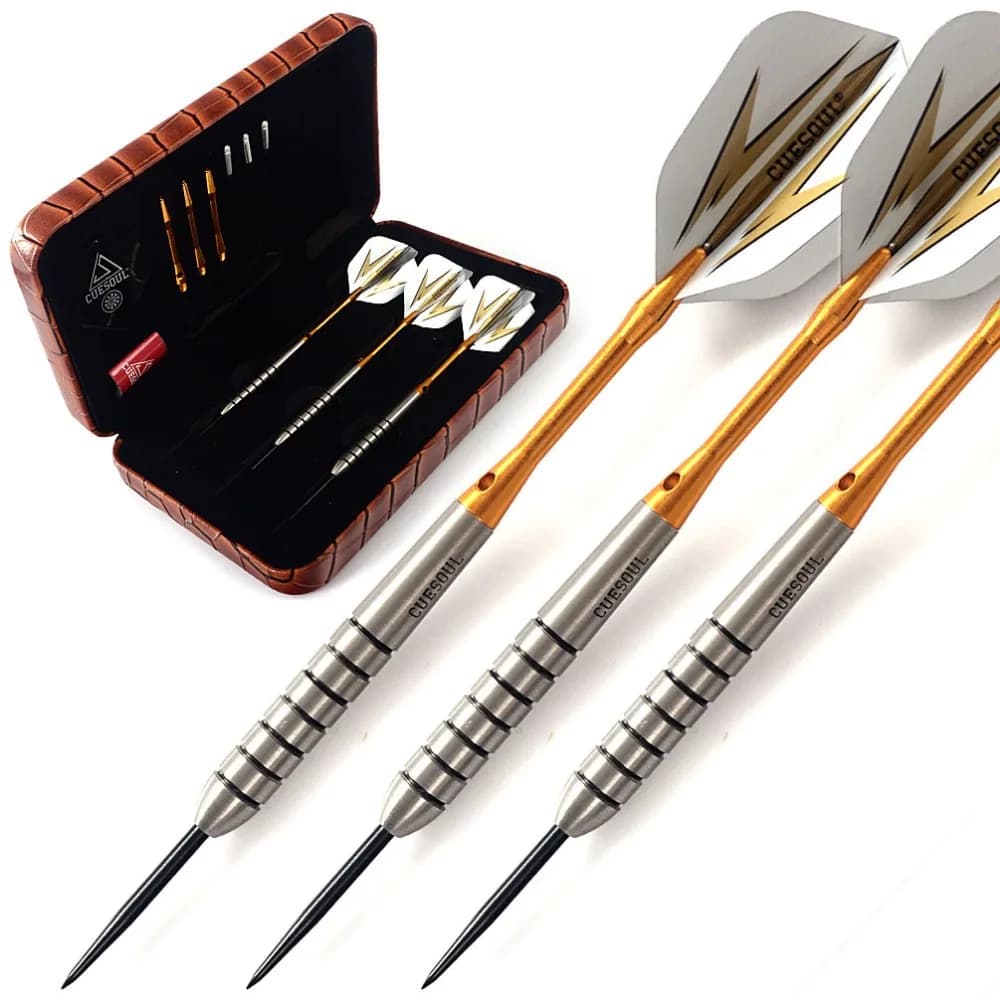 CUESOUL 19 Grammi di Tungsteno Acciaio Tip Freccette Set Con Albero D'oro & Luxuy Caso Brown