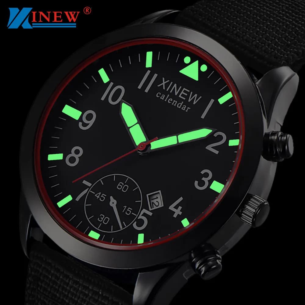 2020 XINEW men's fashion watches glare calendar bright quartz watch army military soldier strap men's watches sports watches