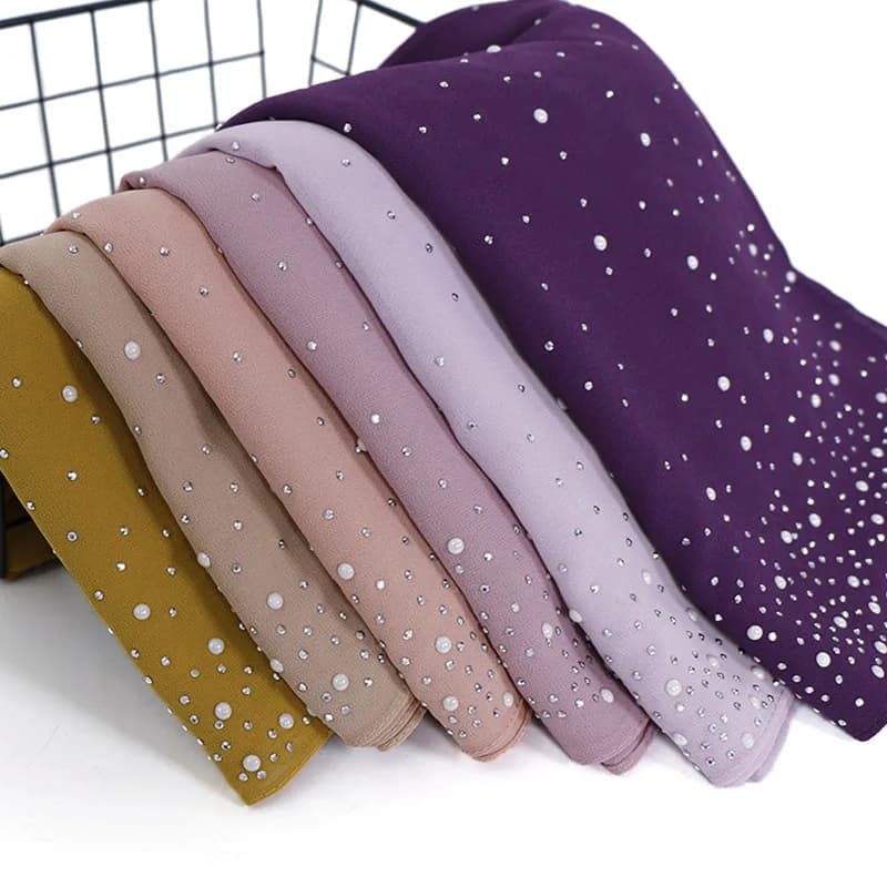 Nuovo Pianura Perline di Diamanti Bubble Chiffon Scialli Hijab Istantanei Solido di Spessore Avvolge la Testa Foulard Sjaal Musulmano Cofano Cachecol 180*70Cm