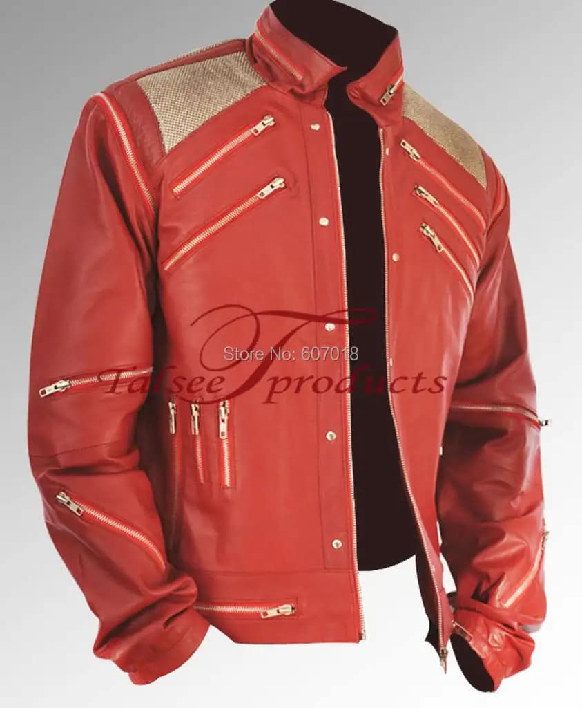 Rara giacca classica in pelle con cerniera rossa MJ MICHAEL JACKSON CUSTOM Classic Beat It MV
