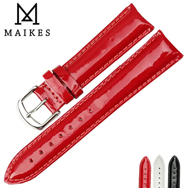 MAIKES Nuovo 12 14 16 18 20mm HQ In Vera Pelle Rossa Watch Band Cinturino Moda Lustro Nobile Delle Donne della pelle Verniciata Cinturino di Vigilanza