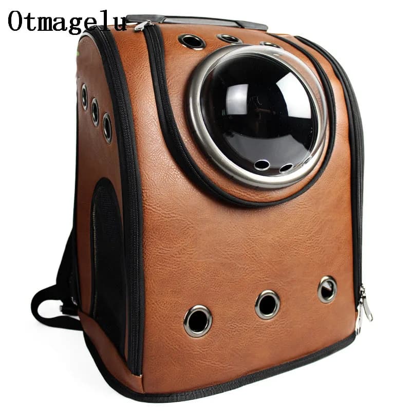 Nuova capsula spaziale in pelle per animali domestici, zaino per gatti, finestra a bolle, per gattini, cuccioli di piccola taglia, custodie per cani da viaggio all'aperto, gabbia