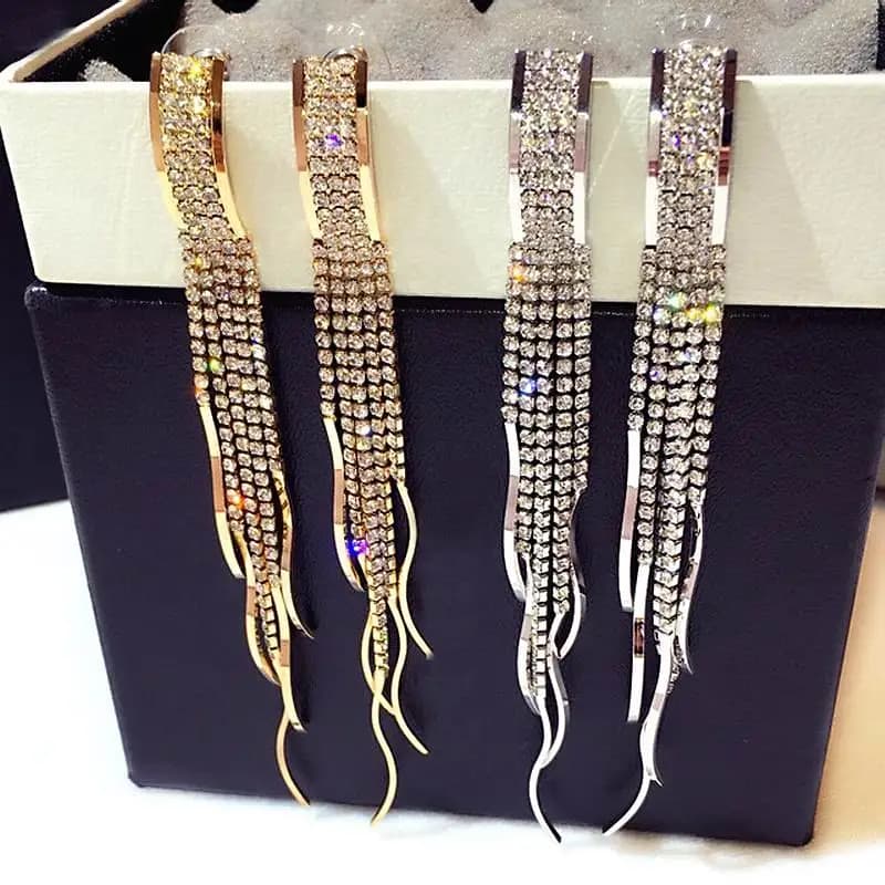 Statement Crystal Long Tassel Earrings With Stones Women Luxury Party Jewelry Bijoux Gifts